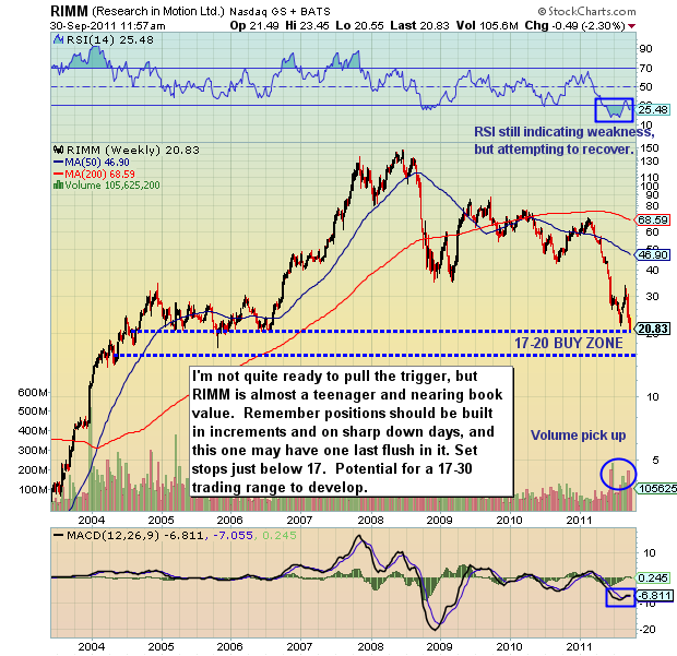 Research in Motion, stock charts, technical stock support