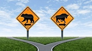 bull bear stock market road sign