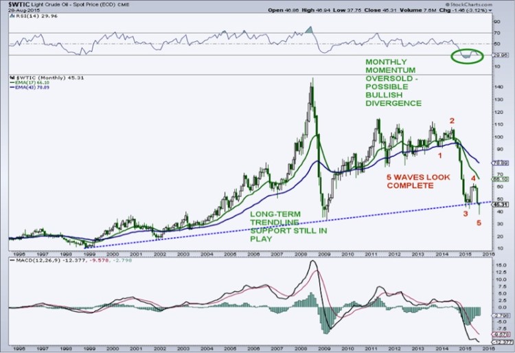 crude oil elliott wave chart price bottom august