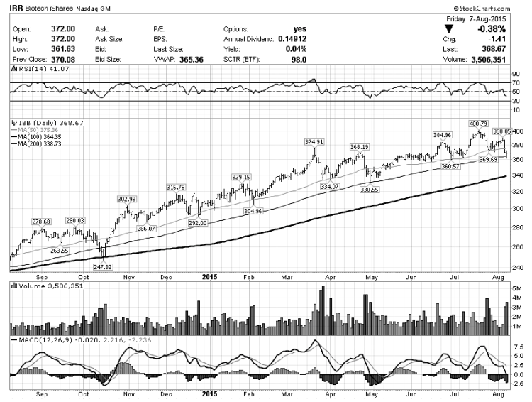 ibb biotech etf technical support levels chart august 10