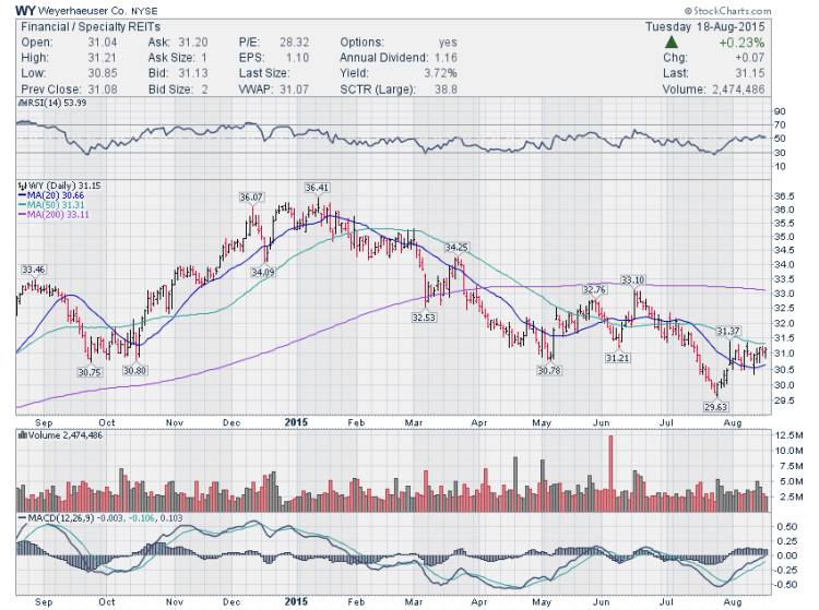 weyerhaeuser wy stock chart technical support august 19 trading ideas