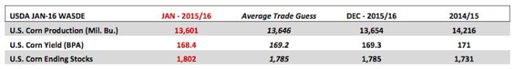 january wasde report corn yield and production data