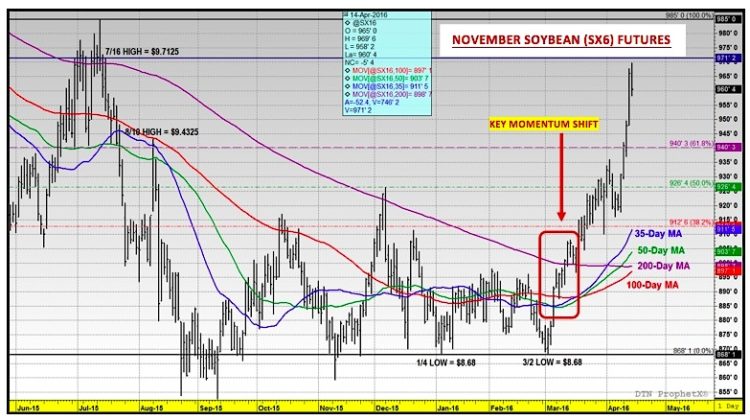 soybean rally november futures new highs chart