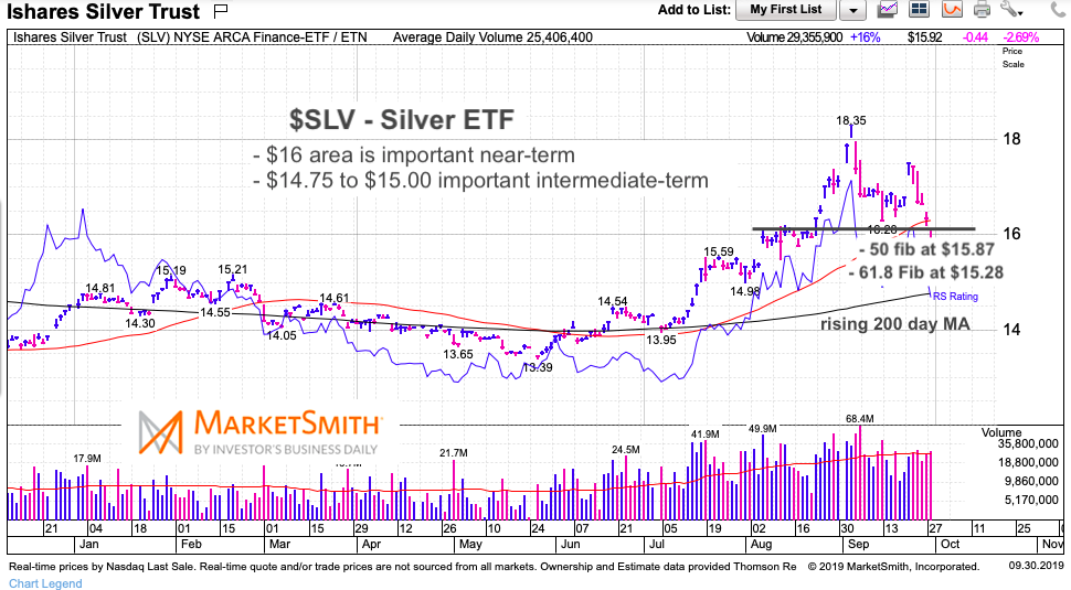 silver etf slv decline correction lower analysis price chart precious metals october