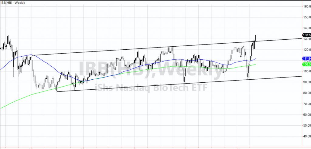 ibb biotechnology sector etf price breakout chart analysis may 11