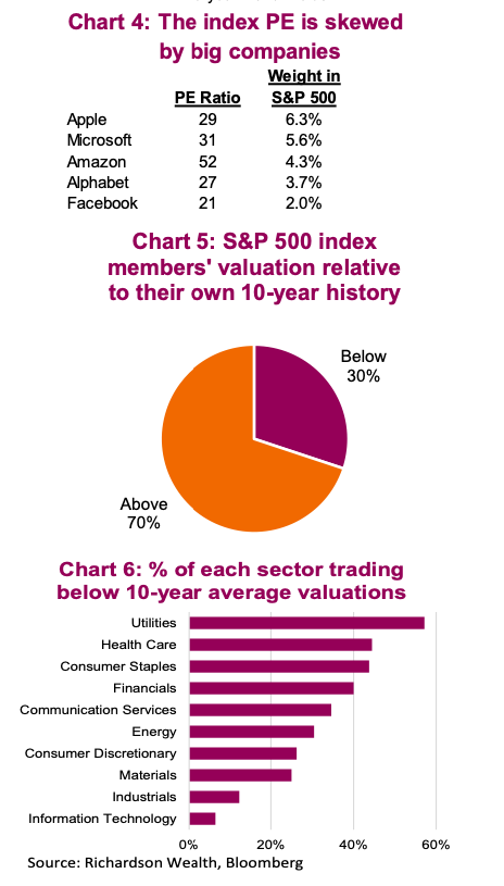 stock index skew to big companies price earnings valuations weight chart image - year 2021