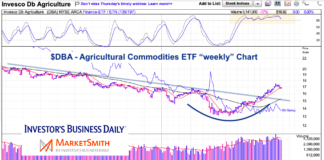 Agriculture ETF (DBA) Pulling Back, But Broader Change of Trend Important dba etf agriculture commodities price trend reversal higher chart year 2021