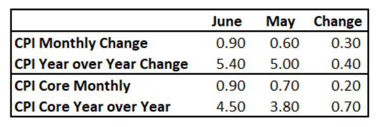 cpi monthly and year over year change rate inflation june may months