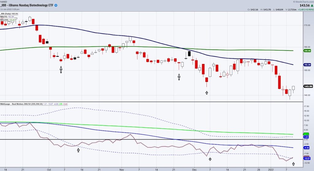 ibb biotech sector etf price reversal higher trading analysis chart image