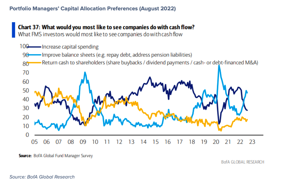 portfolio managers capital allocation preferences year 2022 chart BofA