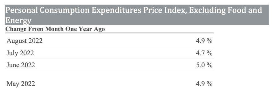 personal consumption expenditures price index month by month year 2022