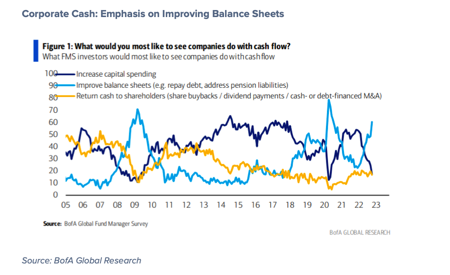 corporate cash on hand rising year 2022 chart