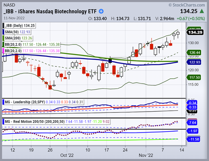 ibb biotechnology etf trading breakout buy signal november chart