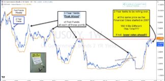 Falling Interest Rates Is Historically Bullish For Precious Metals! 2 year treasury bond yields peak before fed funds signals interest rates decline history image