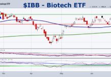 The Biotechnology Sector ETF (IBB) Clears Price Resistance ibb biotechnology sector etf trading higher bullish buy signal chart july 12