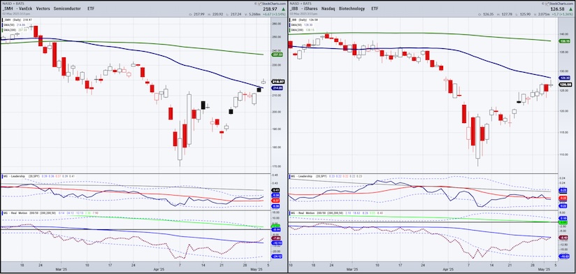 smh ibb stock market etfs trading selloff year 2025 chart