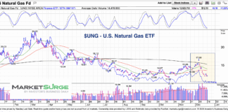 Natural Gas (UNG) Testing Lows After Price Reversal united states natural gas etf ung trading near new price lows chart december