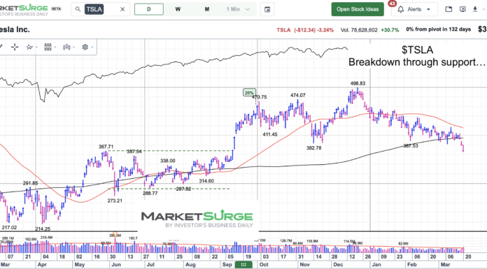 Tesla Stock (TSLA) Breaks Below Key Price Support tsla tesla stock price breakdown lower pattern chart