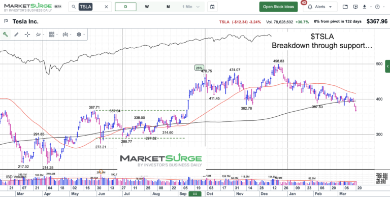tsla tesla stock price breakdown lower pattern chart