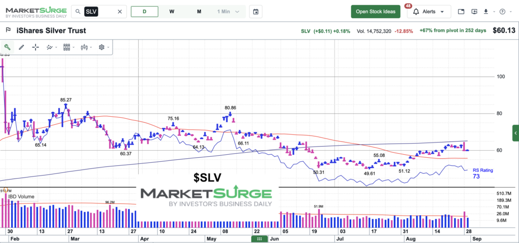 silver etf slv price chart august 2026